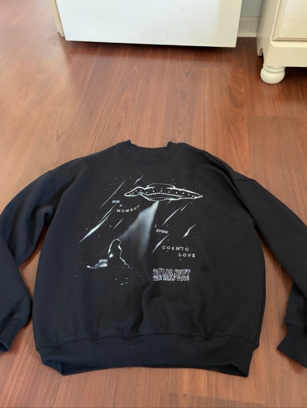 Taylor Swift Black Men’s Crewneck Sweater with White Cosmic Graphic